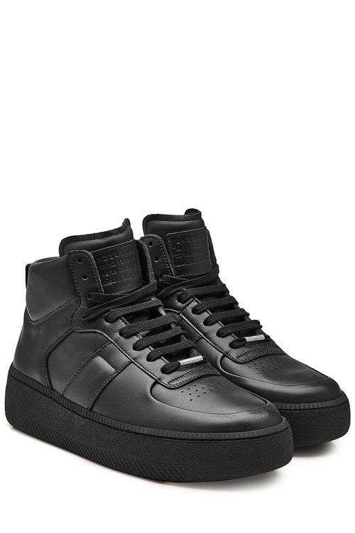 black leather platform sneakers