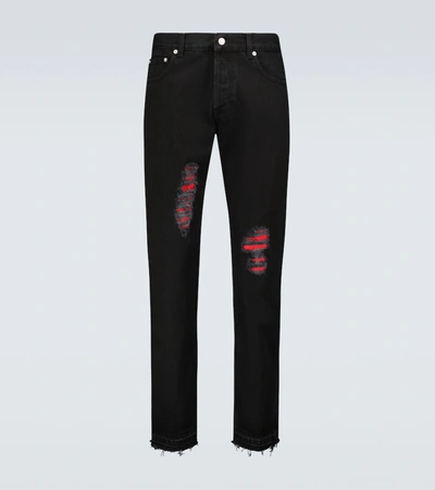 Alexander Mcqueen Ripped-detail Slim-fit Jeans In Black