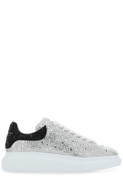 Alexander Mcqueen Crystal Overiszed Glitter Embellished Chunky Sneakers In White Silver