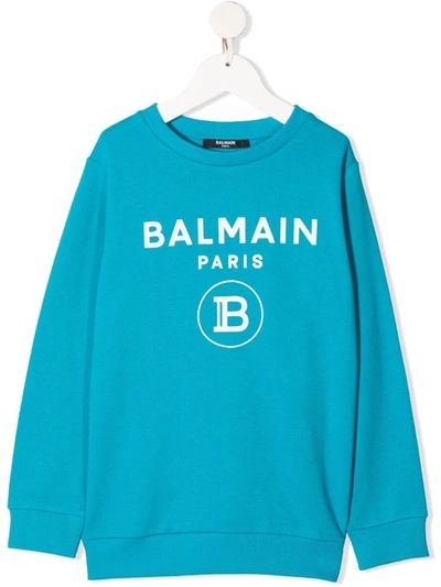 Balmain Logo-print Cotton Sweatshirt In 蓝色