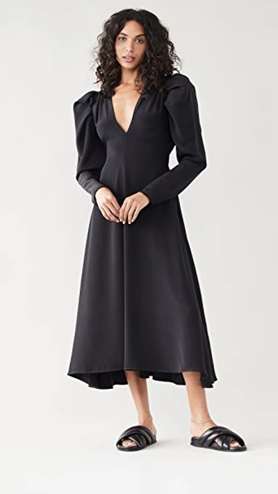 Ellery The Great Puff Midi Dress In Black