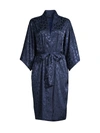 Natori Animal Print Satin Wrap Robe In Midnight Navy