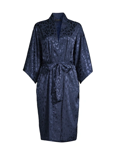 Natori Animal Print Satin Wrap Robe In Midnight Navy