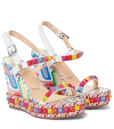 Christian Louboutin Pyraclou Printed Multi-spike Red Sole Espadrille Sandals In Biancomulti