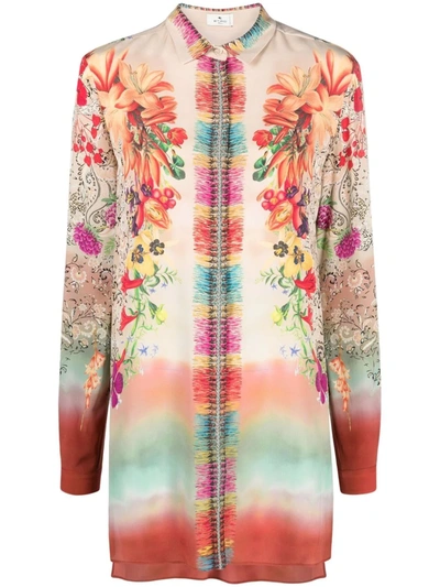 Etro San Jose Floral Print Dip Dye Silk Blouse In Neutrals