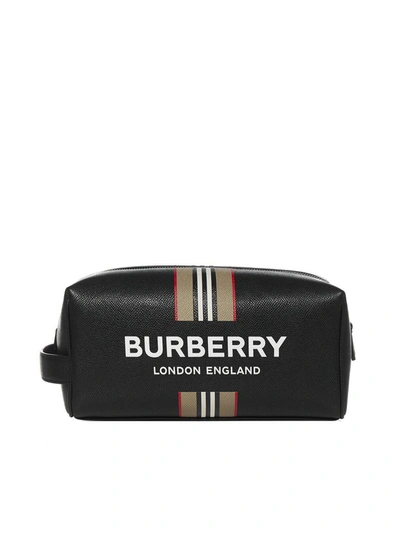 Burberry Icon Stripe Toiletry Bag In Black