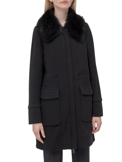 Woolrich Fur Collar Midi Coat In Black