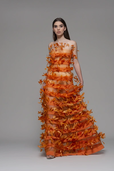 Isabel Sanchis Falciano Feathered Illusion Gown