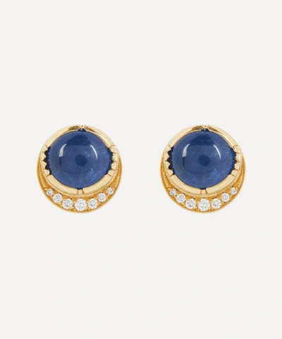 Brooke Gregson 18ct Gold Orbit Blue Sapphire And Diamond Halo Stud Earrings