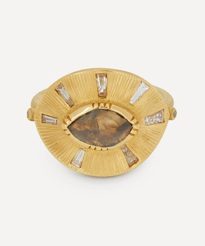 Brooke Gregson 18ct Gold Talisman Engraved Starlight Diamond Ring