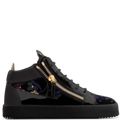 Giuseppe Zanotti - Black Velvet Upper With Embroidered Flowers Mid-top Sneaker Kriss
