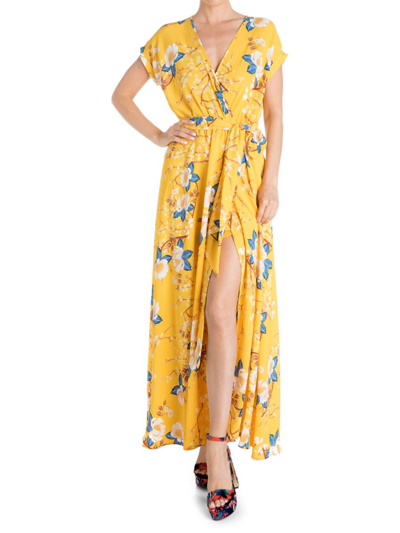 Meghan La Jasmine Floral Wrap Maxi Dress In Gold Lotus