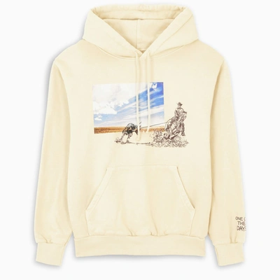 One Of These Days Cream Printed Hoodie In White