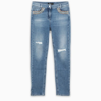 Blumarine Slim Jeans With Crystal Detail In Blue