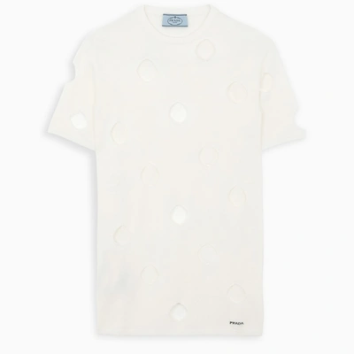 Prada White Knitted Top With Holes