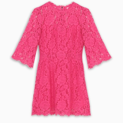 Dolce & Gabbana Embroidered Lace Hot Pink Dress