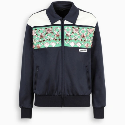 Miu Miu Multicolour Field Jacket With Crystals Embellishment In Blue