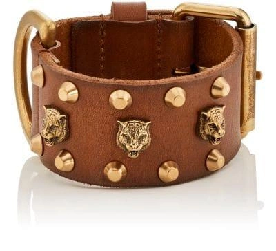 Gucci Men's Leather & Brass Buckled Bracelet
