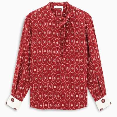 Chloé Red Printed Blouse With Bow