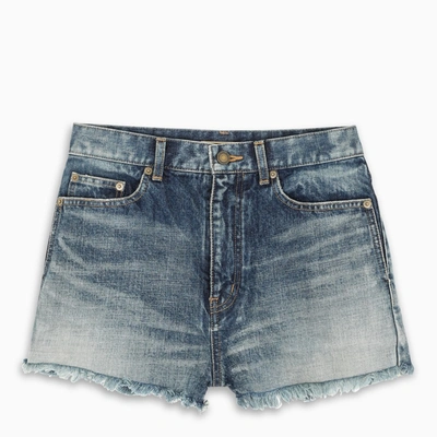 Saint Laurent Blue Denim Shorts In Light Blue