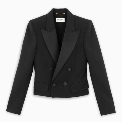 Saint Laurent Black Cropped Double-breasted Blazer