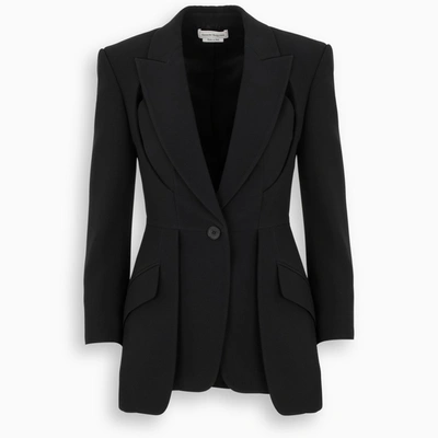 Alexander Mcqueen Black Jacket In Thin Cr&ecirc;pe Carved