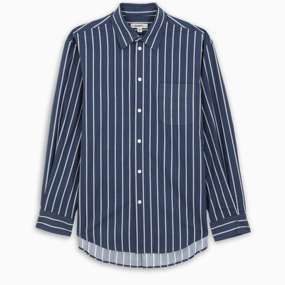 Phipps Navy And White Striped Shirt In Dark Blue