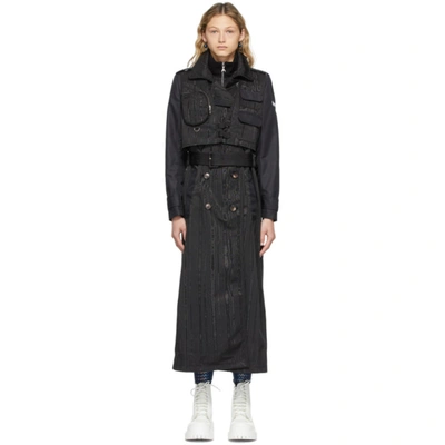 Marine Serre Womens Black Graphic-print Shell Trench Coat L In 00 Black