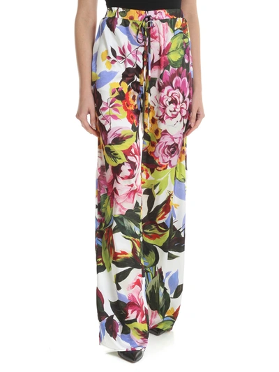 Blugirl White Palazzo Trousers With Floral Print In Multi
