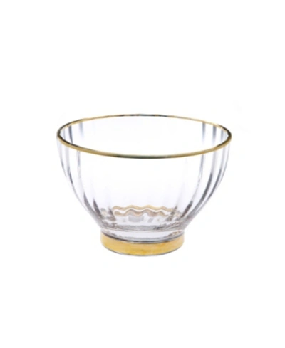 Classic Touch Glass Line Textured Salad Bowl With Gold Rim And Base In Clear