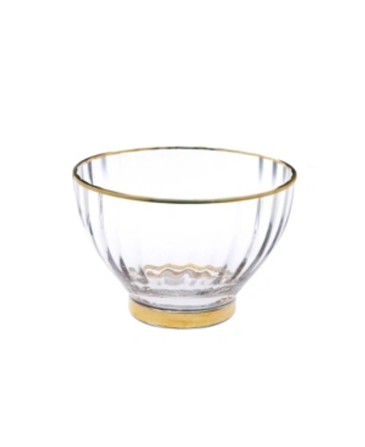 Classic Touch Set Of 4 Straight Line Textured Dessert Bowls With Vivid Gold Tone Rim And Base In Clear