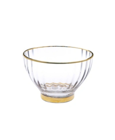 Classic Touch Set Of 4 Straight Line Textured Dessert Bowls With Vivid Gold Tone Rim And Base In Brown