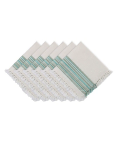 Design Imports Design Import Fringed Stripe Table Toppers, 20" X 20", Set Of 6 In Teal