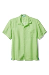 Tommy Bahama Sea Glass Short Sleeve Button-up Linen Camp Shirt In Glowing Green