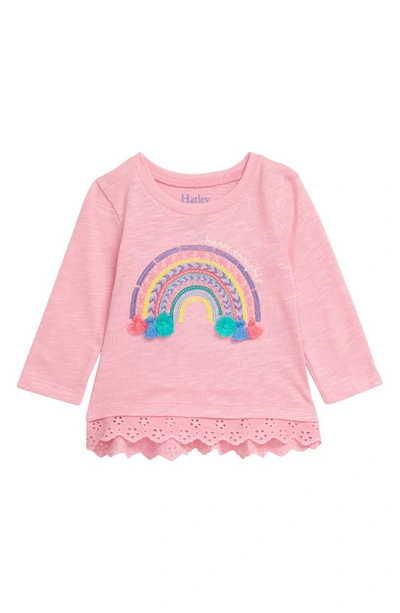 Hatley Babies' Delightful Rainbow Embroidered T-shirt In Pink