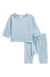 Nordstrom Babies' Print Fleece Sweatshirt & Pants Set In Blue Fog
