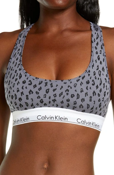Calvin Klein Modern Cotton Collection Cotton Blend Racerback Bralette In Cheetah,pewter