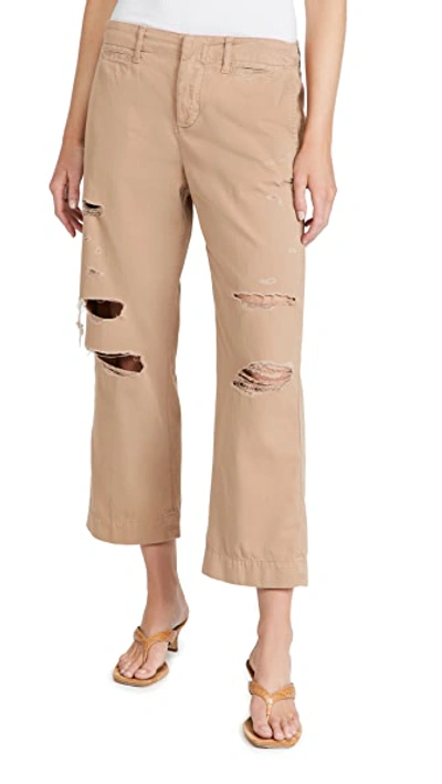 Frame Le Tomboy Ripped Twill Trousers In Washed Dark Sand