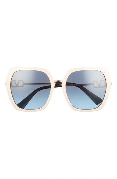Valentino 57mm Geometric Sunglasses In Beige/ Gradient Blue
