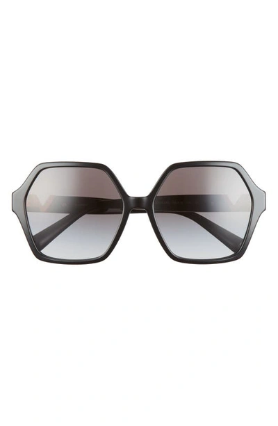 Valentino 58mm Gradient Angular Sunglasses In Black/ Gradient Black