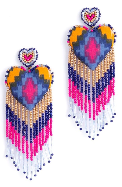 Deepa Gurnani Passion Fringe Drop Earrings In Cobalt