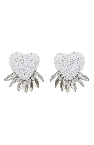 Deepa Gurnani Danika Beaded Fringe Heart Earrings In White