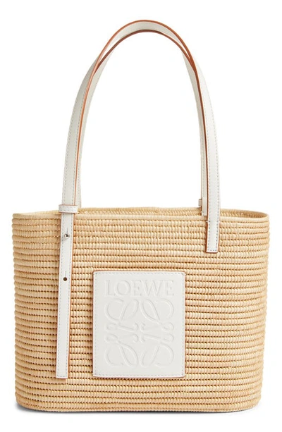 Loewe X Paula's Ibiza Small Square Raffia Basket Bag In Natural/ White