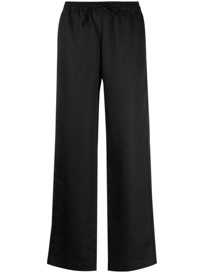 Asceno Rivello Wide-leg High-rise Linen Trousers In Black