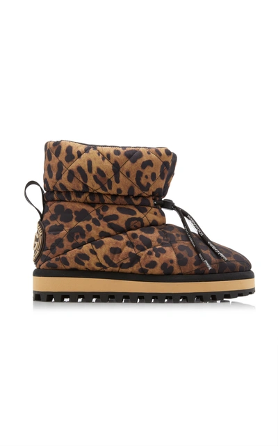 Dolce & Gabbana Women's Leopard-print Quilted Nylon Boots In Leo Print