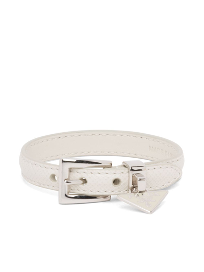 Prada Saffiano Leather Bracelet In Chalk White