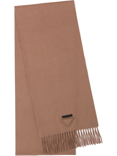 Prada Solid-colour Cashmere Scarf In Camel Brown