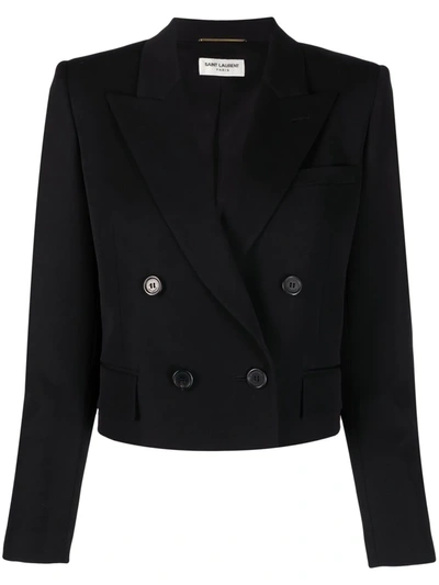 Saint Laurent 双排扣短款西装夹克 In Black