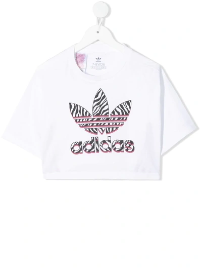 Adidas Originals Kids' Trefoil Graphic-print Crop T-shirt In White