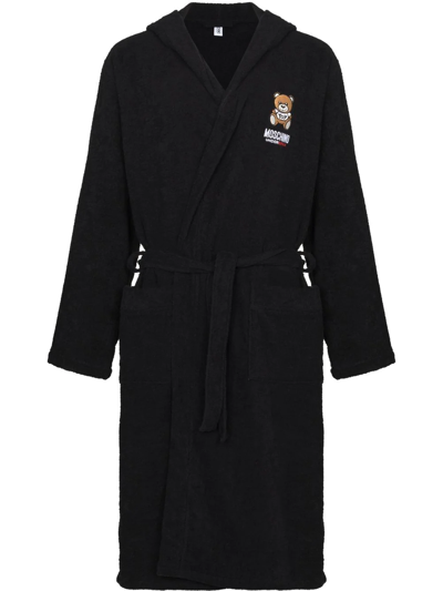 Moschino Underbear Teddy Motif Robe In Black